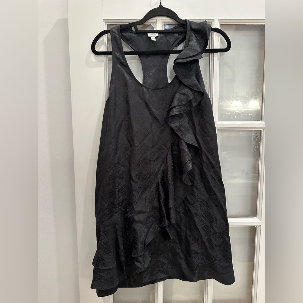 Vintage Cache Silk Black Romantic Whimsigoth Ruffle Cocktail Retro Dress Size 4